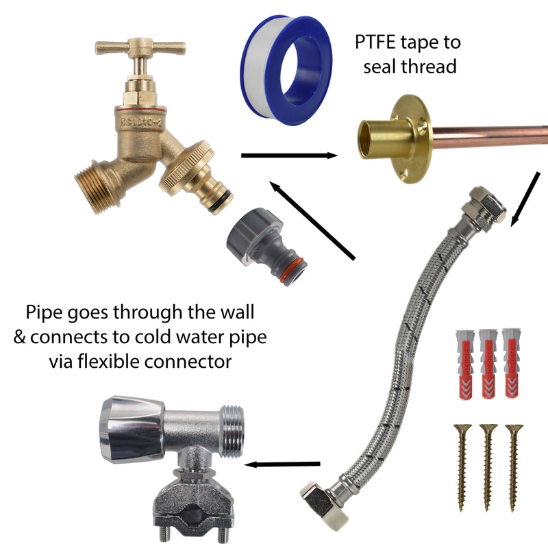 Brass Quick Connect Bib Tap FULL Connection Kit - Garden watering