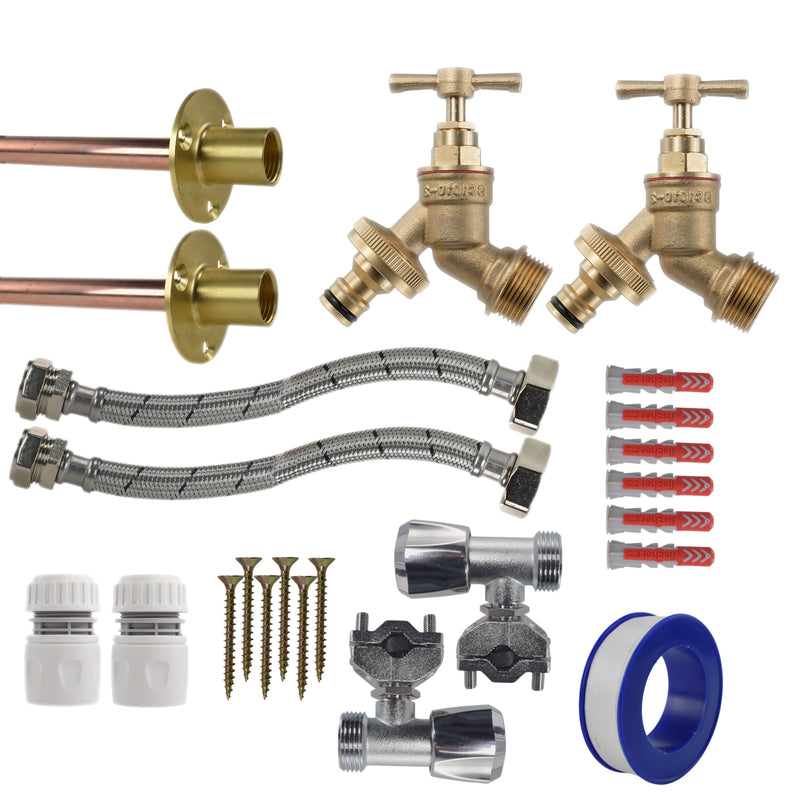 Brass Quick Connect Bib Tap FULL Connection Kit x2 - Garden watering