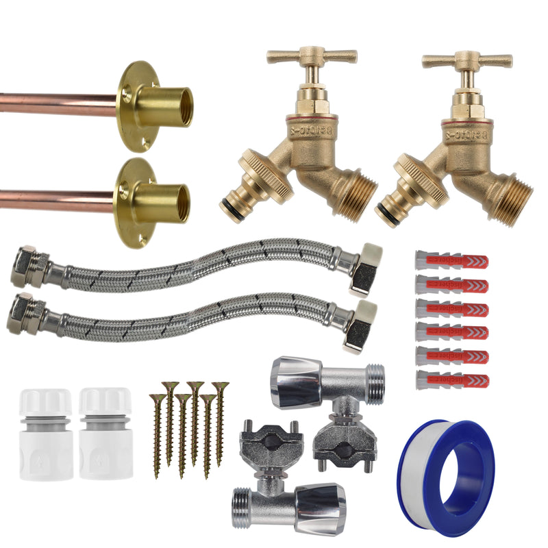 Brass Quick Connect Bib Tap FULL Connection Kit x2 - Garden watering