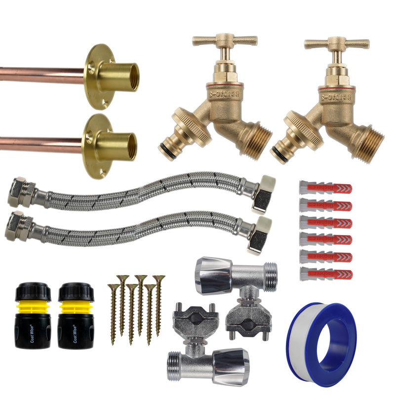 Brass Quick Connect Bib Tap FULL Connection Kit x2 - Garden watering