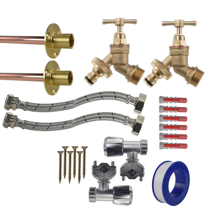Brass Quick Connect Bib Tap FULL Connection Kit x2 - Garden watering