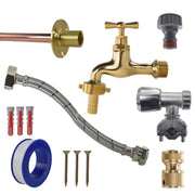 Polished Brass 13mm Barb Tap FULL Connection Kit - Garden watering