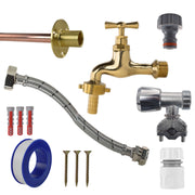Polished Brass 13mm Barb Tap FULL Connection Kit - Garden watering
