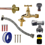 Polished Brass 13mm Barb Tap FULL Connection Kit - Garden watering