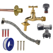 Polished Brass 13mm Barb Tap FULL Connection Kit - Garden watering