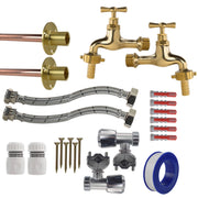 Polished Brass 13mm Barb Tap FULL Connection Kit x2 - Garden watering