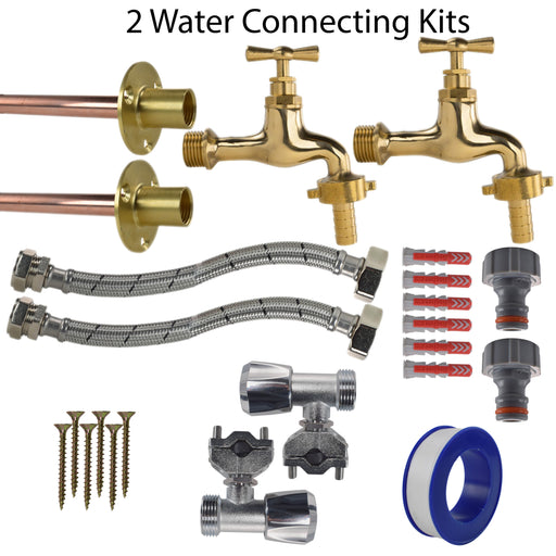 Polished Brass 13mm Barb Tap FULL Connection Kit x2 - Garden watering