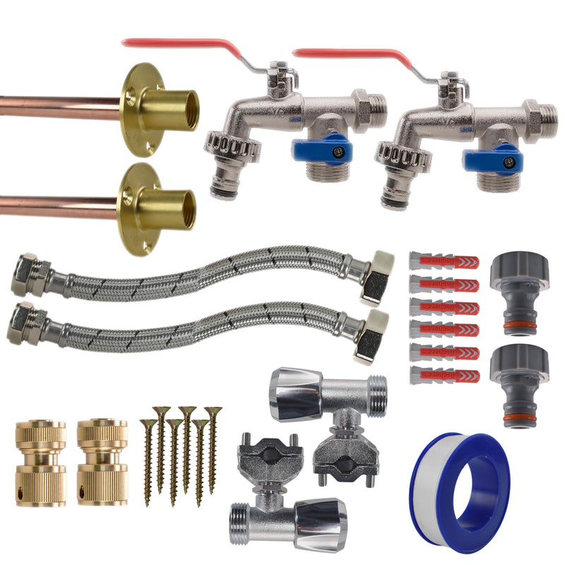 Double Lever Tap FULL Connection Kit x2 - Garden watering