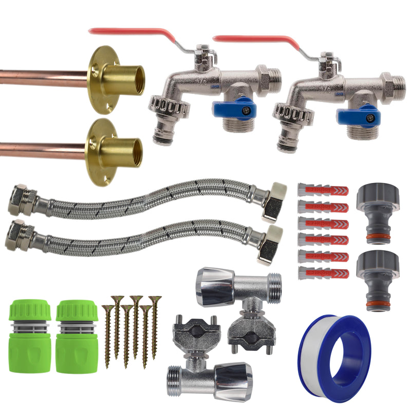 Double Lever Tap FULL Connection Kit x2 - Garden watering