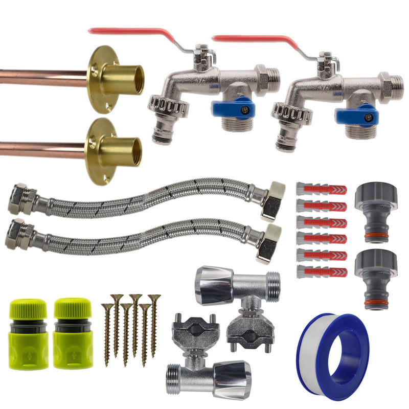 Double Lever Tap FULL Connection Kit x2 - Garden watering