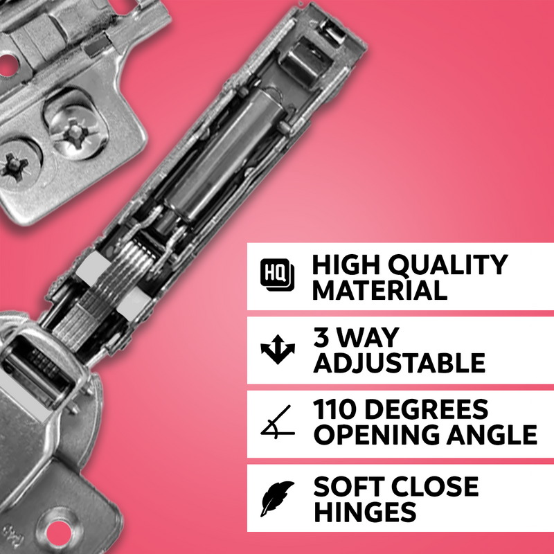 20-Pack Soft Close Cabinet Hinges – 110° Full Overlay with Backplates (Adjustable) - Hardware > Hardware Accessories > Hinges