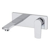 Chrome wall-mounted faucet on a white background