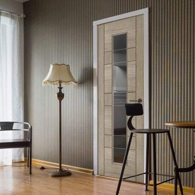 Edmonton Light Grey Pre-Finished 1 Glazed Clear With Frosted Lines Light Panel Interior Door - All Sizes - Doors