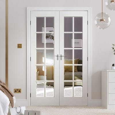GTPSA White Primed 10 Glazed Clear Bevelled Light Panels Pair Interior Doors - 1981mm x 915mm -