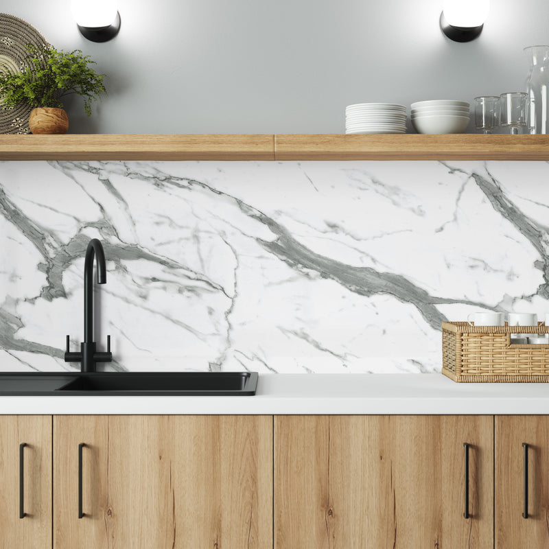 Bushboard Alloy White Marble Aluminium Feature Kitchen Splashback