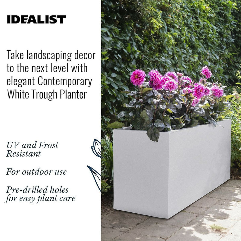 IDEALIST Lite Contemporary Trough Garden Planter, Light Concrete Outdoor Large Plant Pot H51.5 L100 W36 cm, 185L - Home & Garden > Lawn & Garden > Gardening > Pots & Planters > Planters