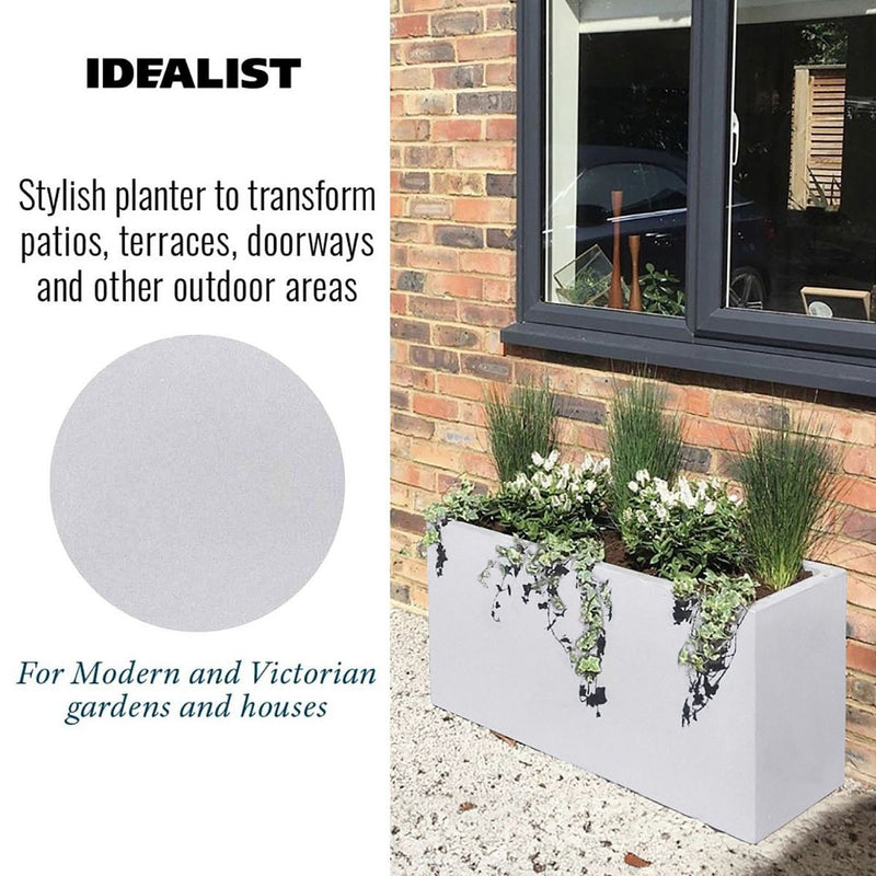 IDEALIST Lite Contemporary Trough Garden Planter, Light Concrete Outdoor Large Plant Pot H51.5 L100 W36 cm, 185L - Home & Garden > Lawn & Garden > Gardening > Pots & Planters > Planters