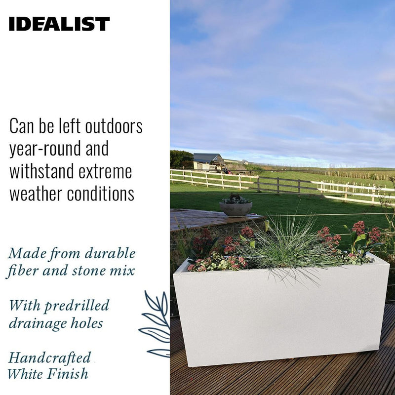 IDEALIST Lite Contemporary Trough Garden Planter, Light Concrete Outdoor Large Plant Pot H51.5 L100 W36 cm, 185L - Home & Garden > Lawn & Garden > Gardening > Pots & Planters > Planters