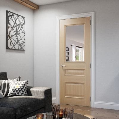 Windsor Oak Prefinished Bevelled Glazed Internal Door - All Sizes -