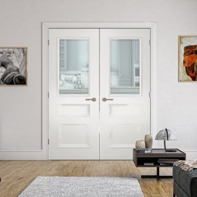 Windsor White Primed Bevelled Glazed Internal Door - All Sizes -