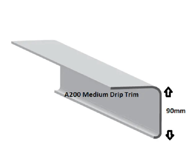A200 Medium Drip Trim for Flat Roofing - Heavy Duty 600gsm Fibreglass, 3m Lengths