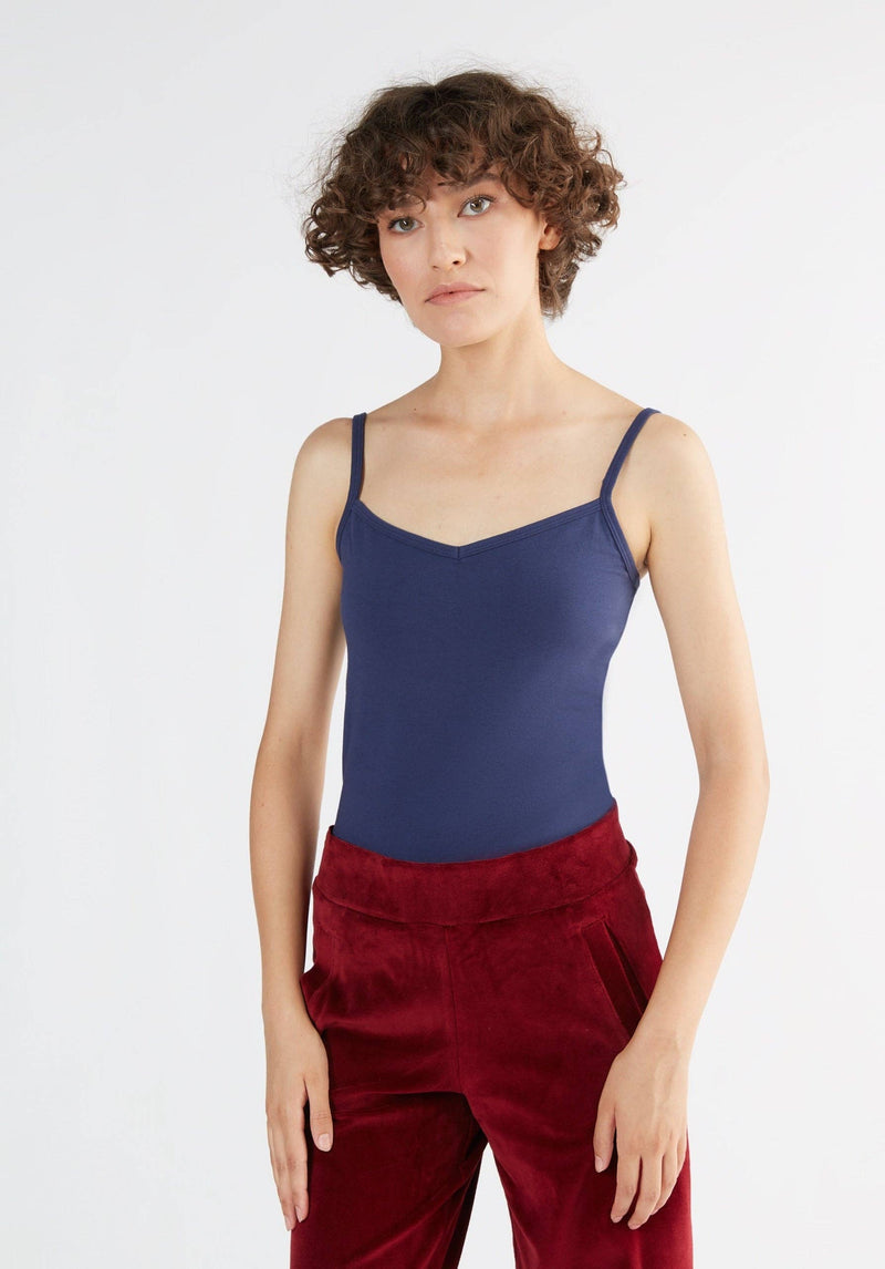 Organic Cotton Womens Blue White Red Black Work Stretch Vest with Spaghetti Straps - Sustainable Workwear Range