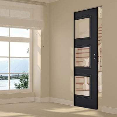 Antwerp Black Primed 3 Glazed Clear Light Panels Interior Door - 1981mm x 686mm -