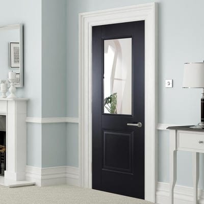 Arnhem Black Primed 1 Glazed Clear Bevelled Light Panel Interior Door - 1981mm x 838mm -