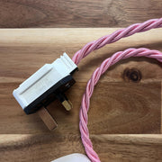 Pink Braided Fabric Decorative Extension Lead - 2 Gang White Trailing Socket - Extension Leads