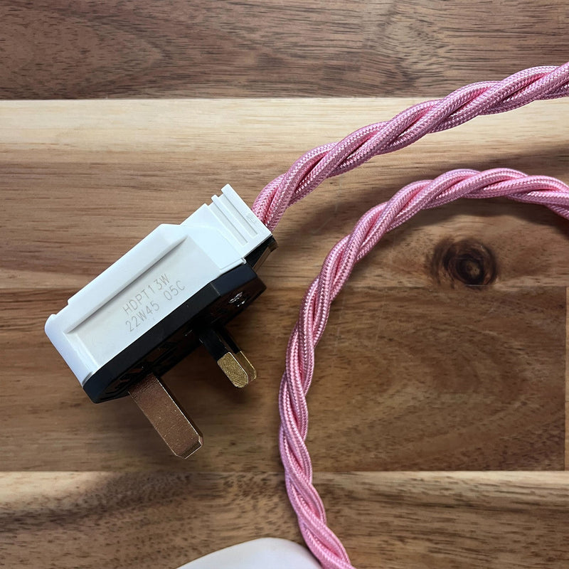Pink Braided Fabric Decorative Extension Lead - 2 Gang White Trailing Socket - Extension Leads
