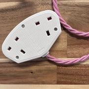 Pink Braided Fabric Decorative Extension Lead - 2 Gang White Trailing Socket - Extension Leads