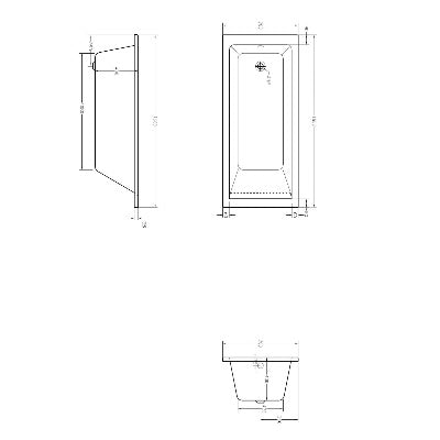 Technical drawing of a bathroom fixture with dimensions