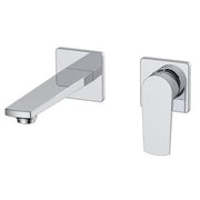 Chrome bathroom faucet set on a white background