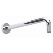 Chrome shower arm on a white background