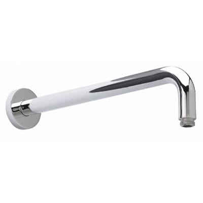 Chrome shower arm on a white background