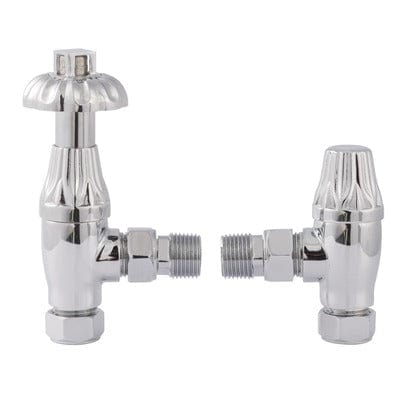 Angled Thermostatic Valve Lockshield - Fluted Finish -