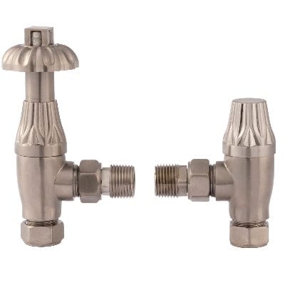 Angled Thermo Radiator Valve c/w Fluted Satin Nickel -