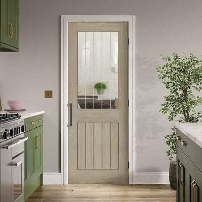 Belize Light Grey Pre-Finished 1 Glazed Clear With Frosted Lines Light Panel Interior Door - 2040mm x 626mm -