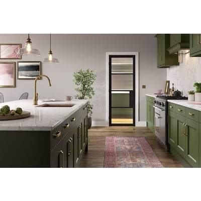 Chelsea Black Primed 4 Glazed Reeded Light Panels Interior Door - 1981mm x 686mm -