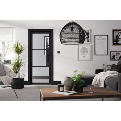 Tribeca Black Primed 3 Glazed Clear Light Panels Interior Door - 1981mm x 686mm -