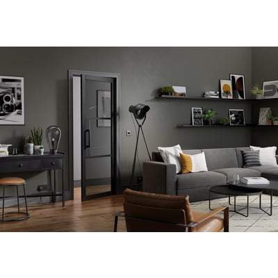 Tribeca Black Primed 3 Tinted Glazed Light Panels Interior Door - 1981mm x 838mm -