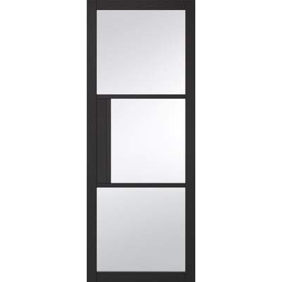 Tribeca Black Primed 3 Glazed Clear Light Panels Interior Door - 1981mm x 838mm -