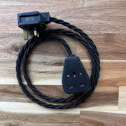 Black / Grey / White Braided Fabric Decorative Extension Lead - Black 1 Gang Trailing Socket - Extension Leads