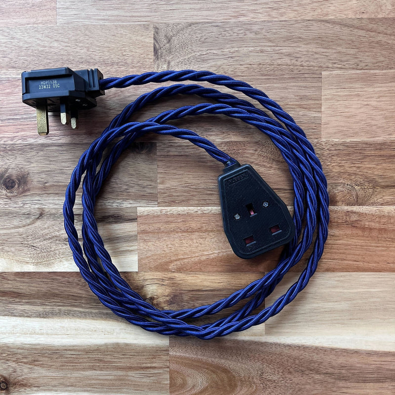 Blue / Purple Braided Fabric Decorative Extension Lead - Black 1 Gang Trailing Socket - Extension Leads