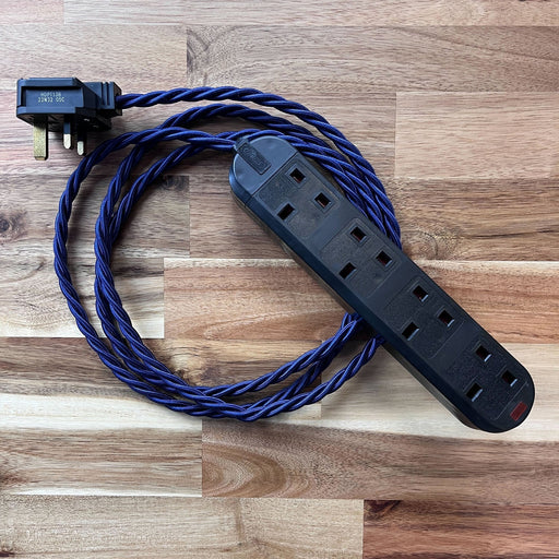 Blue / Purple Braided Fabric Decorative Extension Lead - Black 4 Gang Trailing Socket - Extension Leads