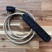 Cream / Linen Braided Fabric Decorative Extension Lead - Black 4 Gang Trailing Socket - Extension Leads