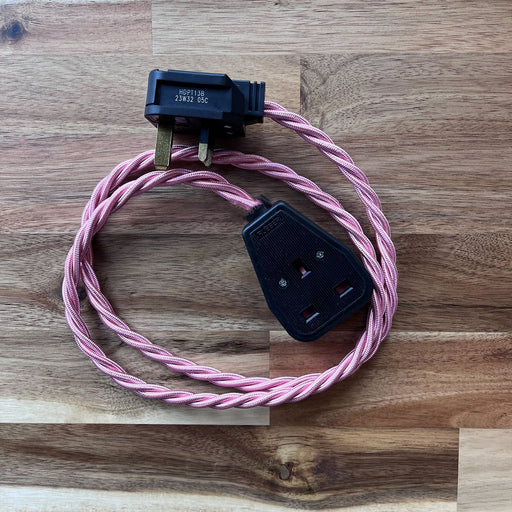 Pink Braided Fabric Decorative Extension Lead - Black 1 Gang Trailing Socket - Extension Leads