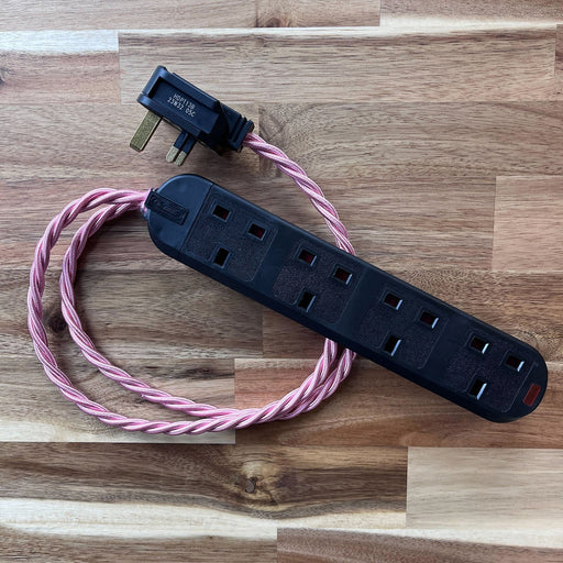 Pink Braided Fabric Decorative Extension Lead - Black 4 Gang Trailing Socket - Extension Leads