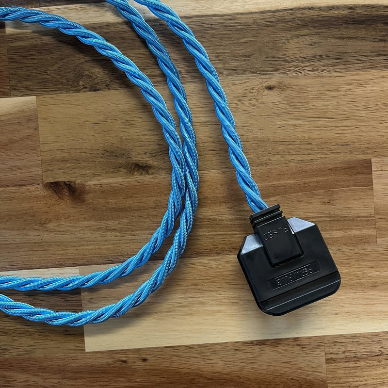 Purple / Blue Braided Fabric Decorative Extension Lead - Black Trailing Socket - Extension Leads