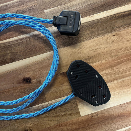 Purple / Blue Braided Fabric Decorative Extension Lead - Black Trailing Socket - Extension Leads